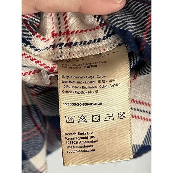 Scotch & Soda Thick Cotton Flannel Button Down Shirt Plaid Blue Small - Picture 8 of 9